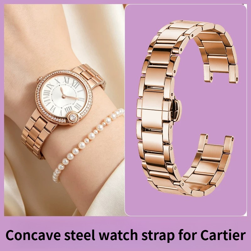 Cartier Watch Ballon Bleu - Dameshorlogeband van roestvrij staal met inkepingen,