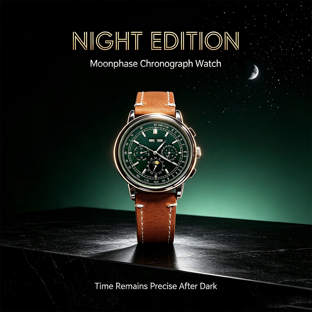 Leather Watch Band Men - Herenhorloge ST1655 Movement Moon Phase Automatic