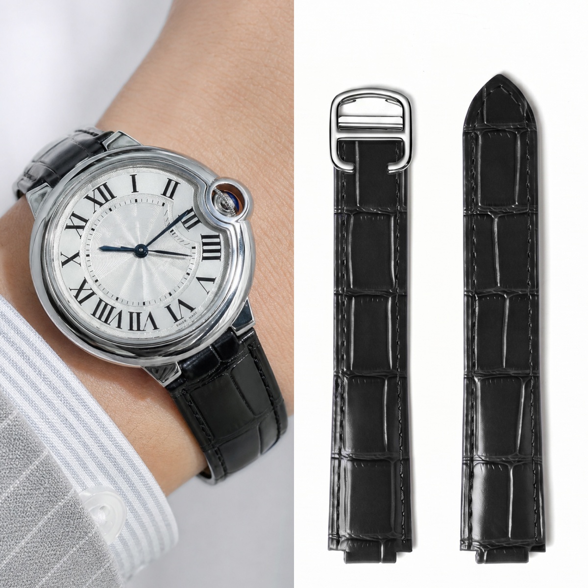Cartier Watch Ballon Bleu - Speciale dubbele convexe leren horlogeband voor