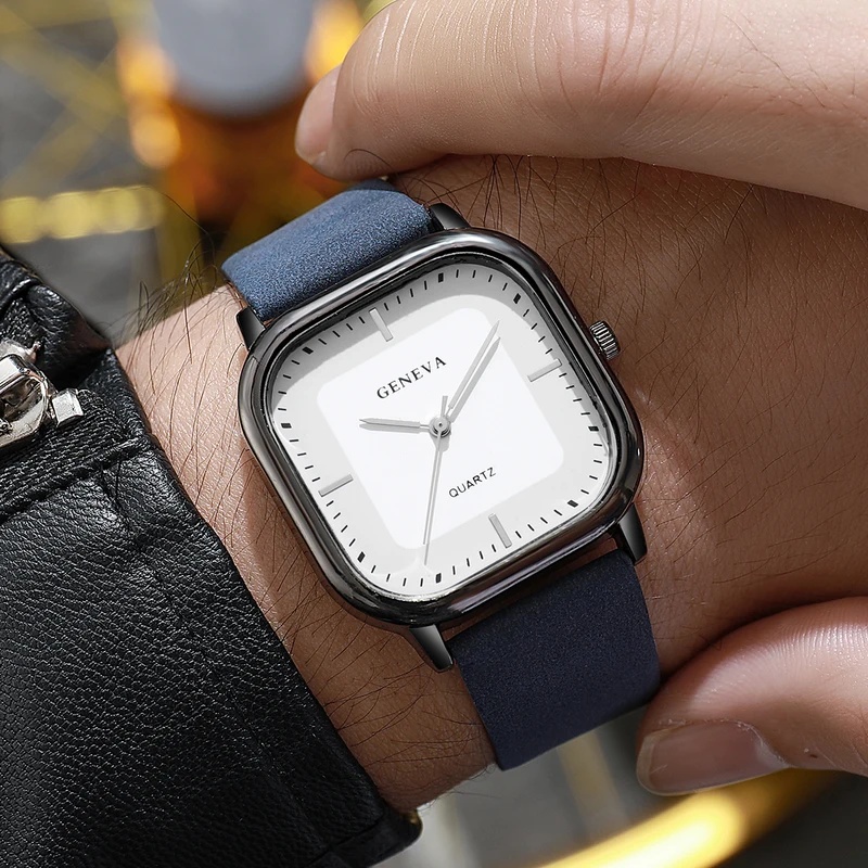 Leather Watch Band Men - Modieus klassiek herenhorloge met vierkante wijzerplaat,