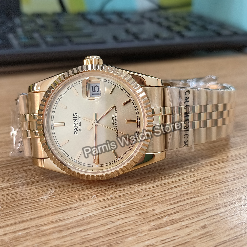 Parnis 36 mm goudkleurig licht - Rolex Watch Datejust recensie en prijs